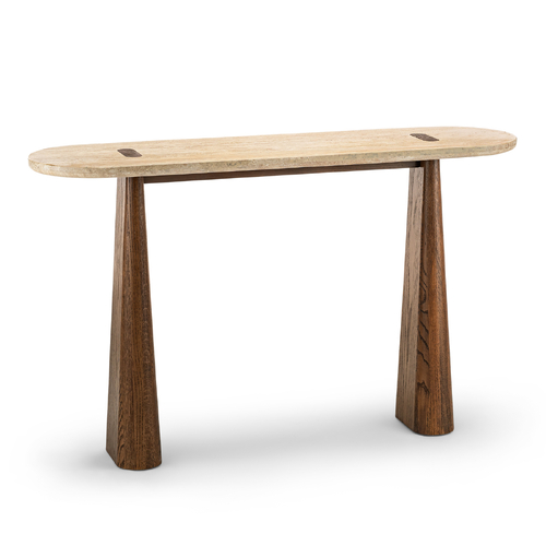 Saraya 135cm Travertine Console Table, Honey & Brown Oak