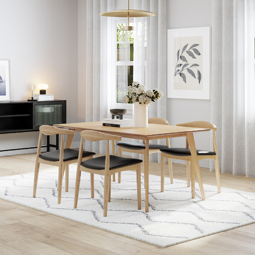 Bruno 5 Piece Dining Set with Elba Natural Oak Chairs