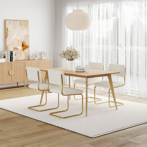 Bruno 5 Piece Dining Set with Myah Boucle Gold Cantilever Chairs