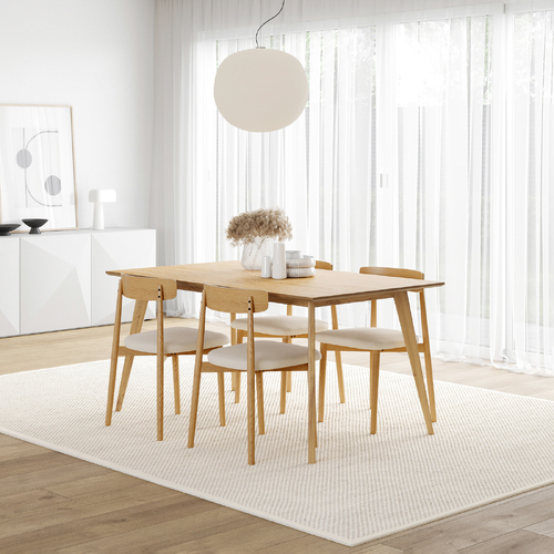 Bruno 5 Piece Dining Set with Finn Natural Beige Oak Chairs