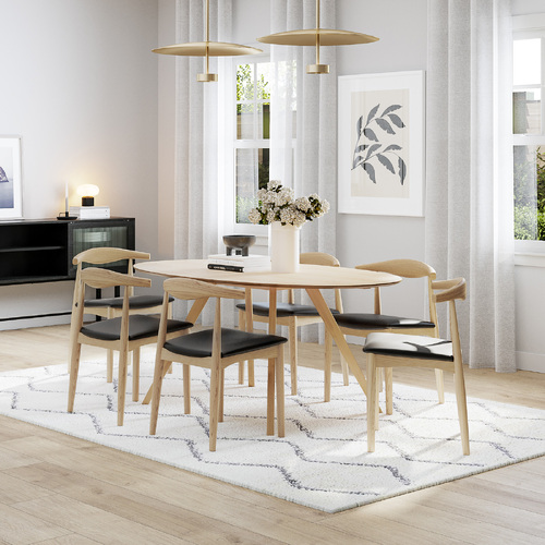 Carol 7 Piece Dining Set with Elba Natural Oak Chairs