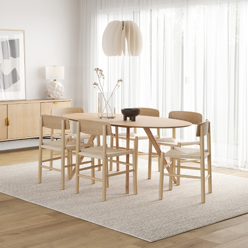 Carol 7 Piece Dining Set with Isak Natural Oak Chairs