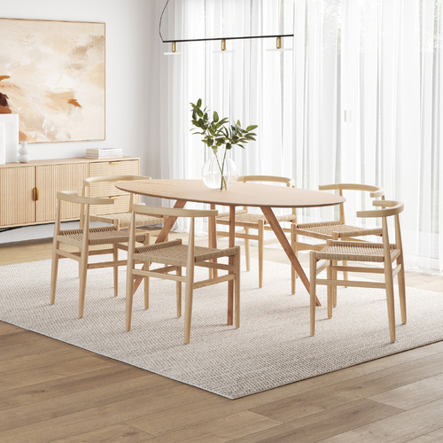 Carol 7 Piece Dining Set with Oskar Natural Oak Chairs