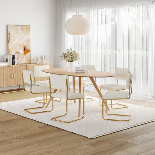 Carol 7 Piece Dining Set with Myah Boucle Gold Cantilever Chairs