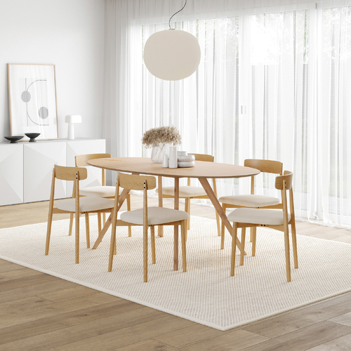 Carol 7 Piece Dining Set with Finn Natural Beige Oak Chairs