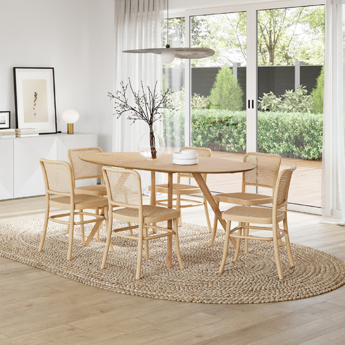 Carol 7 Piece Dining Set with Prague Natural Rattan Chairs