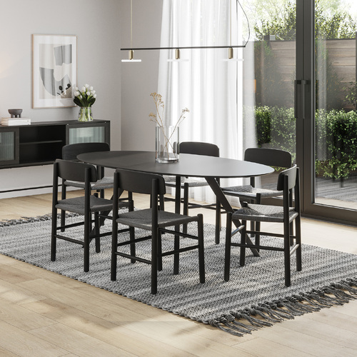 Carol 7 Piece Black Dining Set with Isak Oak Chairs