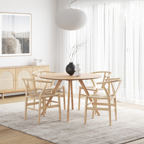 Milari 5 Piece Dining Set with Arche Oak Wishbone Chairs