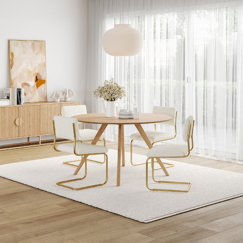 Milari 5 Piece Dining Set with Myah Boucle Gold Cantilever Chairs