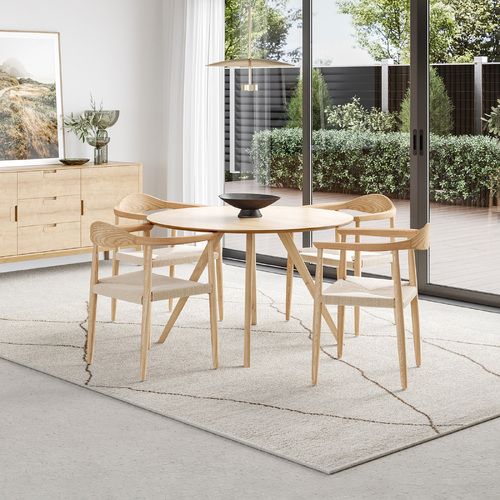 Milari 5 Piece Dining Set with Koen Natural Oak Chairs
