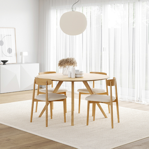Milari 5 Piece Dining Set with Finn Natural Beige Oak Chairs