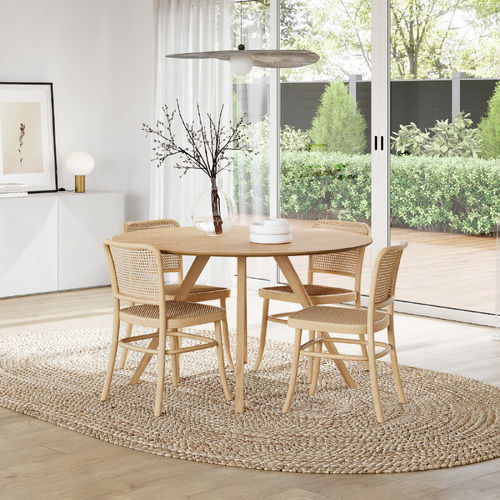 Milari 5 Piece Dining Set with Prague Natural Rattan Chairs