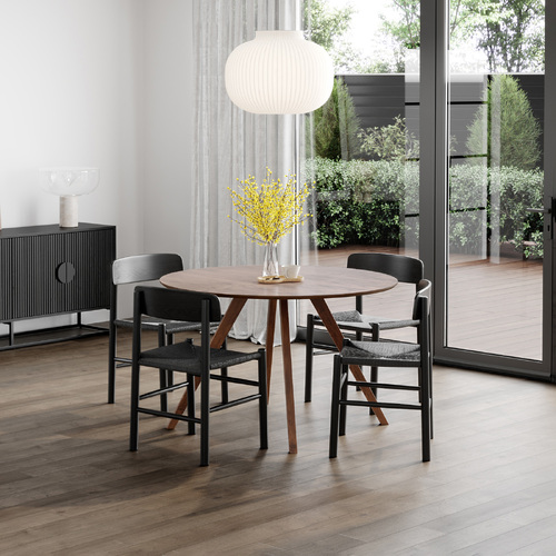 Milari 5 Piece Walnut Dining Set with Isak Black Oak Chairs