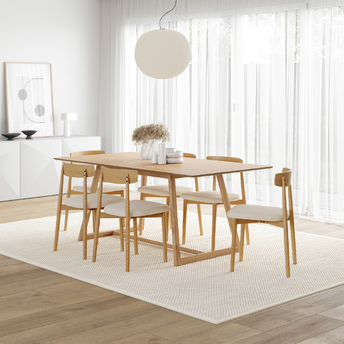 Manhattan 7 Piece Dining Set with Finn Natural Beige Oak Chairs