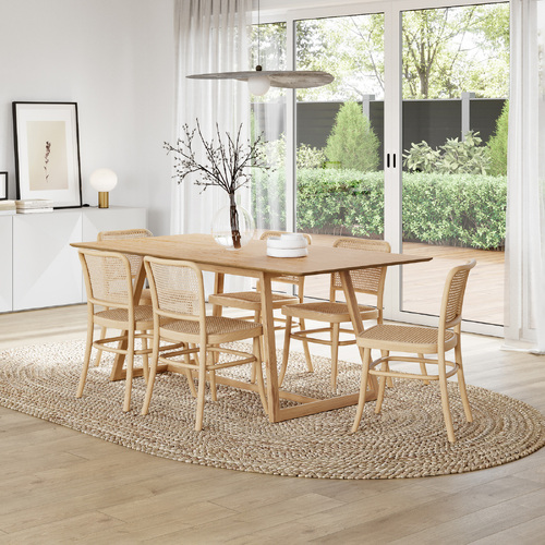 Manhattan 7 Piece Dining Set with Prague Natural Rattan Chairs