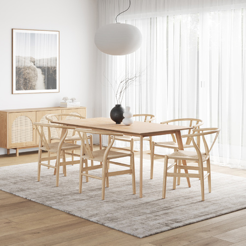 Bruno 7 Piece Dining Set with Arche Oak Wishbone Chairs