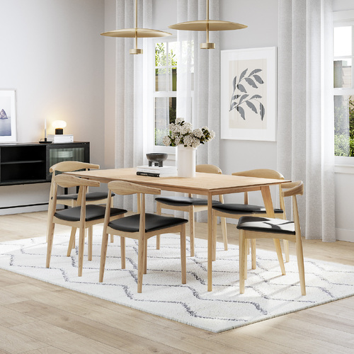 Bruno 7 Piece Dining Set with Elba Natural Oak Chairs