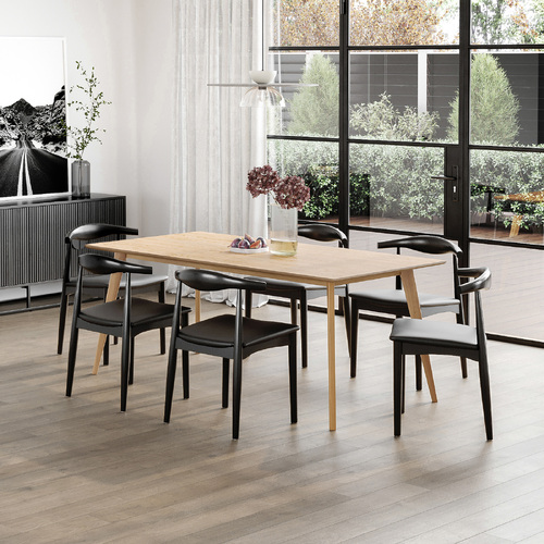 Bruno 7 Piece Dining Set with Elba Black Oak Chairs