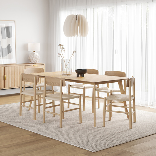 Bruno 7 Piece Dining Set with Isak Natural Oak Chairs