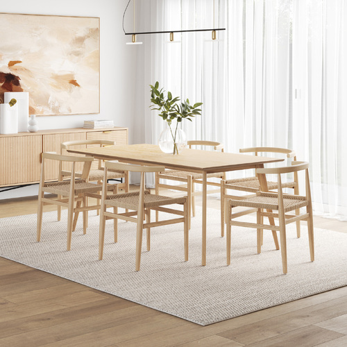 Bruno 7 Piece Dining Set with Oskar Natural Oak Chairs