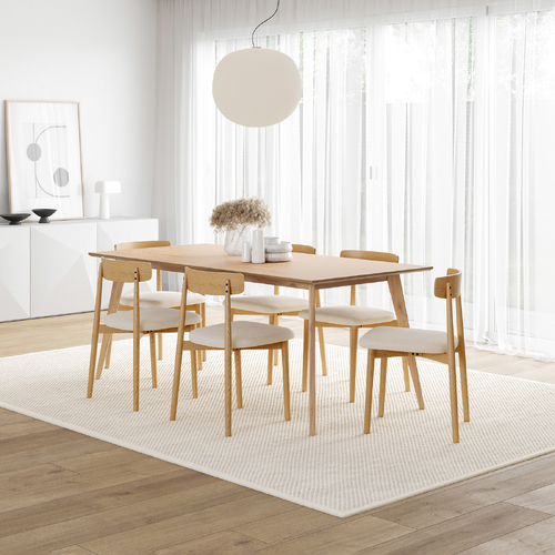 Bruno 7 Piece Dining Set with Finn Natural Beige Oak Chairs