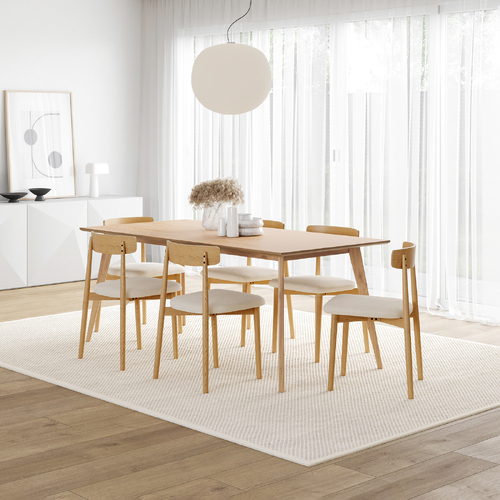Bruno 7 Piece Dining Set with Finn Natural Beige Oak Chairs