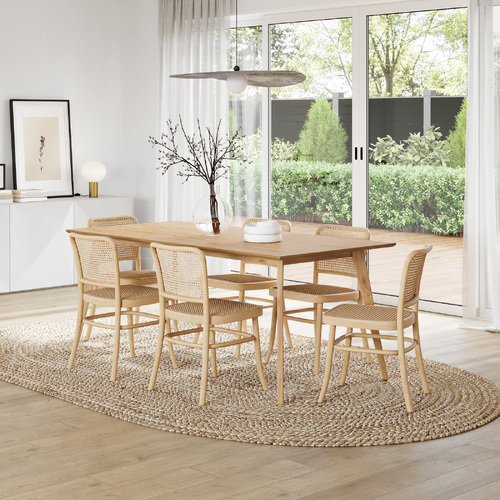 Bruno 7 Piece Dining Set with Prague Natural Rattan Chairs