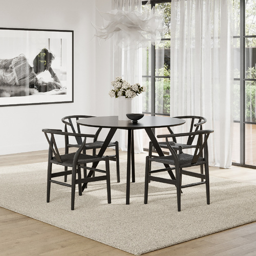 Milari 5 Piece Black Dining Set with Arche Oak Wishbone Chairs
