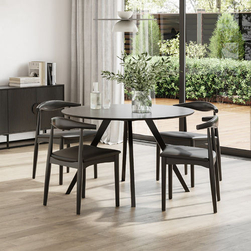 Milari 5 Piece Black Dining Set with Elba Oak Elbow Chairs