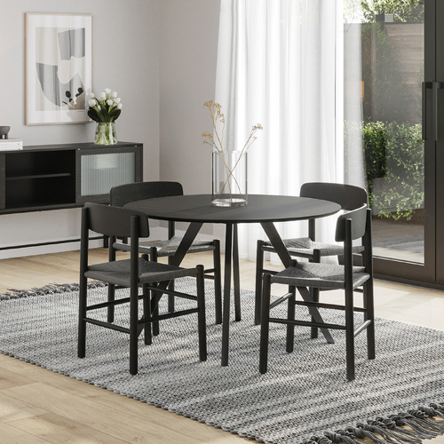 Milari 5 Piece Black Dining Set with Isak Oak Chairs