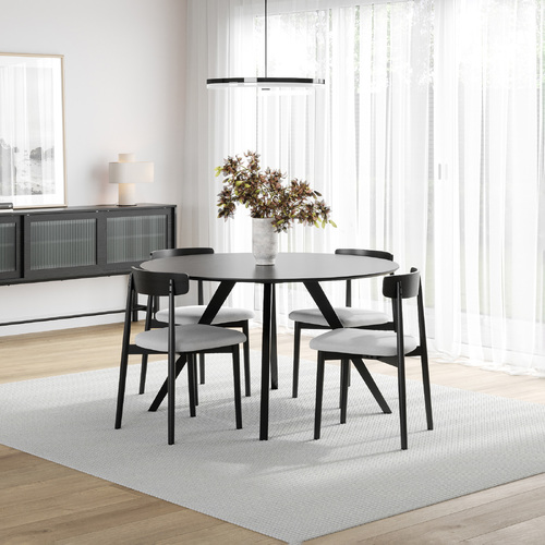 Milari 5 Piece Black Dining Set with Finn Black Grey Oak Chairs