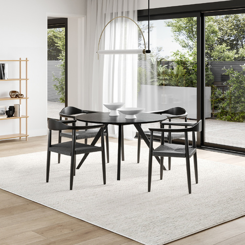 Milari 5 Piece Black Dining Set with Koen Black Oak Chairs