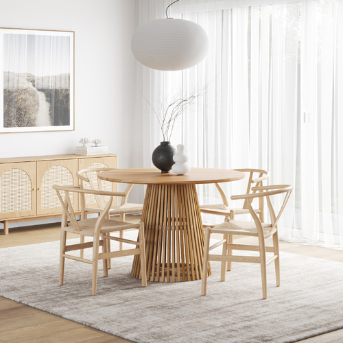 Pedie 5 Piece Dining Set with Arche Oak Wishbone Chairs