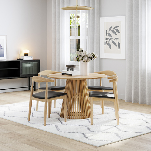 Pedie 5 Piece Dining Set with Elba Natural Oak Chairs