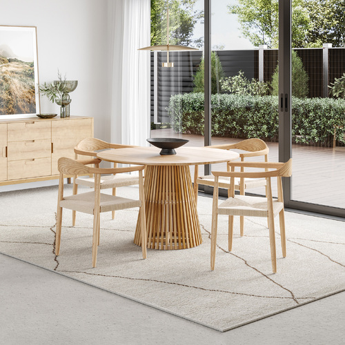 Pedie 5 Piece Dining Set with Koen Natural Oak Chairs