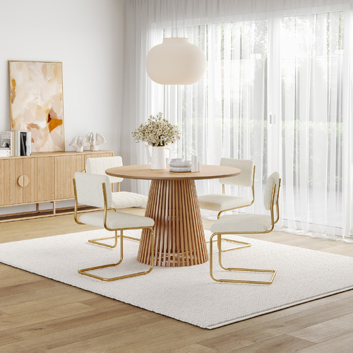 Pedie 5 Piece Dining Set with Myah Boucle Gold Cantilever Chairs