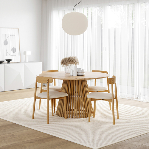 Pedie 5 Piece Dining Set with Finn Natural Beige Oak Chairs