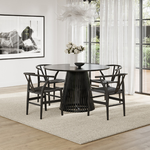 Pedie 5 Piece Black Dining Set with Arche Oak Wishbone Chairs