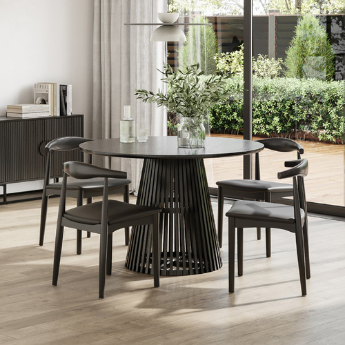 Pedie 5 Piece Black Dining Set with Elba Oak Elbow Chairs