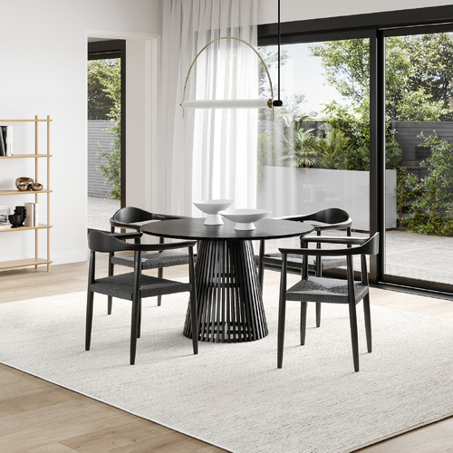 Pedie 5 Piece Black Dining Set with Koen Black Oak Chairs