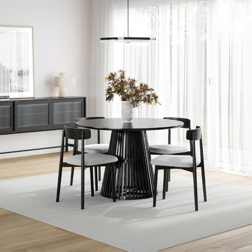 Pedie 5 Piece Black Dining Set with Finn Black Grey Oak Chairs